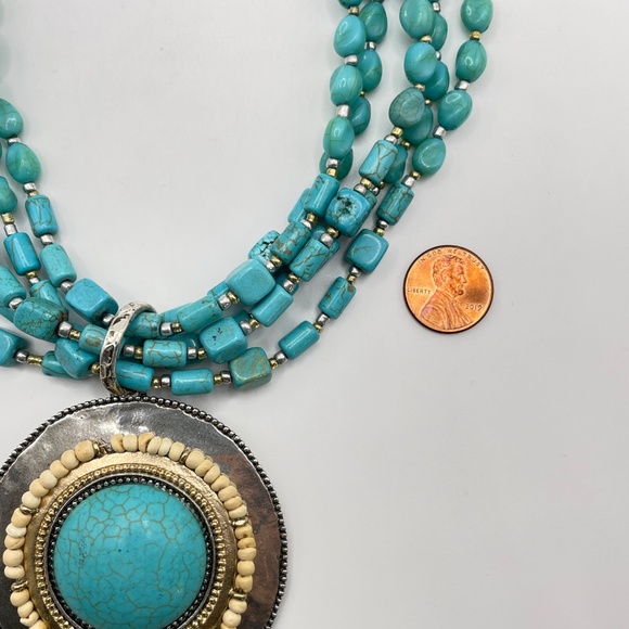 Chico's Vintage Faux Turquoise 5 Strand Beaded Necklace Boho - Picture 6 of 13